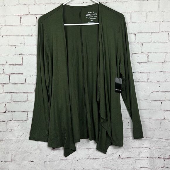Torrid Sweater Womens 00 Cardigan Super Soft Knits Stretch Drape Olive Green - Picture 1 of 11